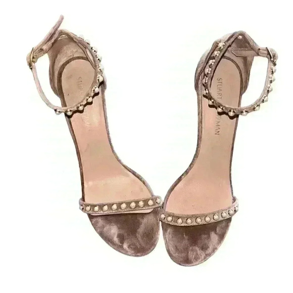Stuart Weitzman Nudist Pearls Nude Suede Ankle Strap Sandals Size 10 - Picture 8 of 8